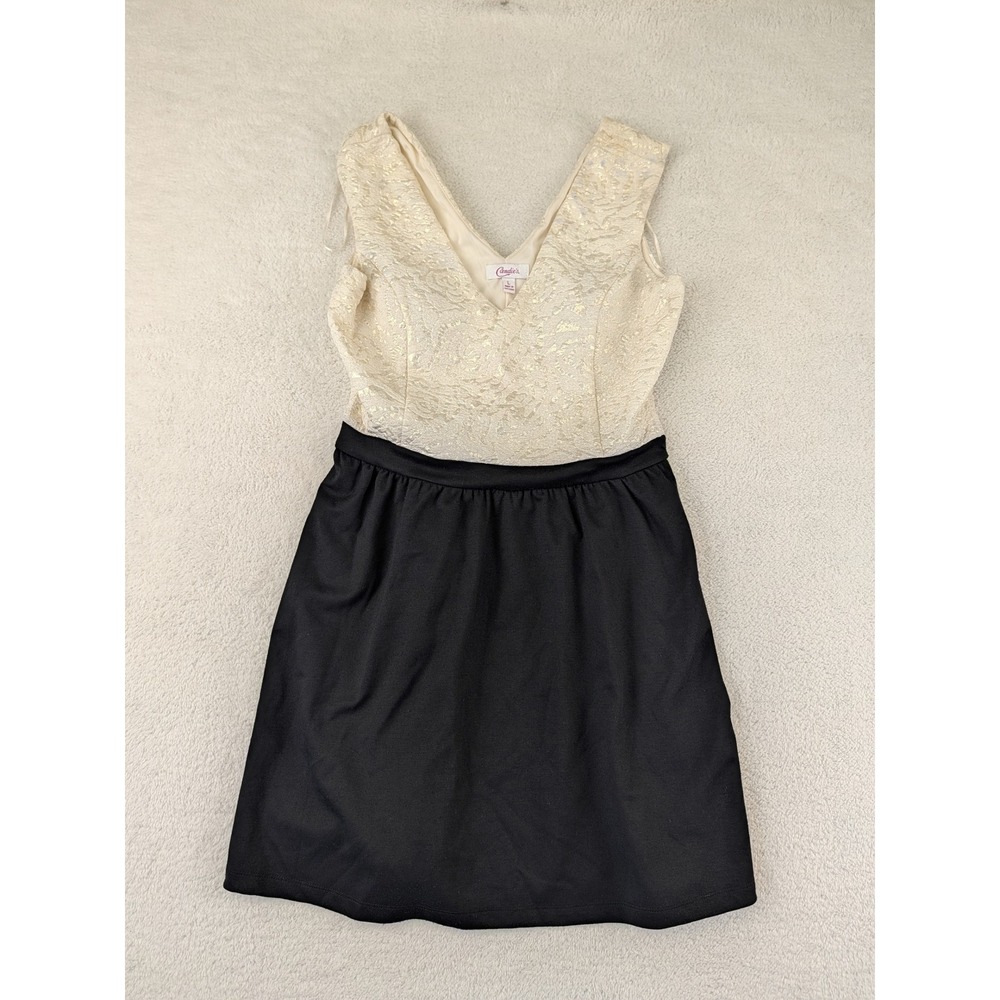 Candies Girls Large Gold Lace Black Party Dress Sleeveless V-Neck Fit and Flare